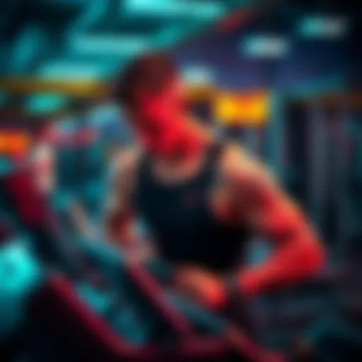 Person at gym A person in workout clothes exercising in a gym, resisting the urge to play games after receiving money.