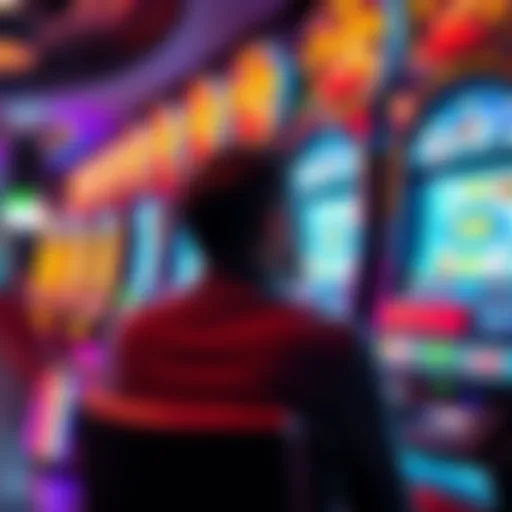 A person looks distressed while sitting at a slot machine in a casino, surrounded by bright lights and noise as they watch their money disappear.