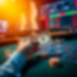 A hand placing a one dollar bill on a betting table, with colorful chips and a game board in the background.