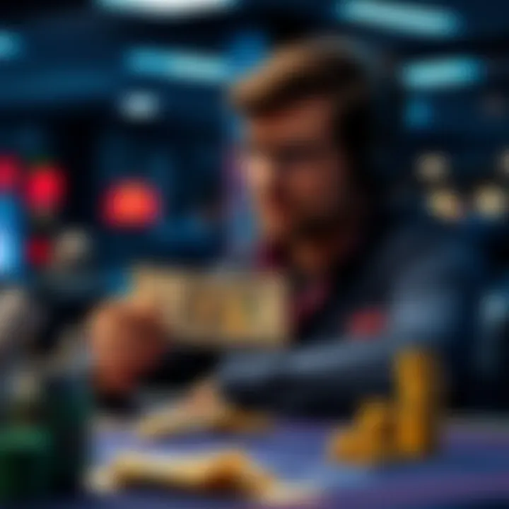 A person sitting at a table with a $20 bill in hand, looking thoughtful about gambling choices, reflecting on life.