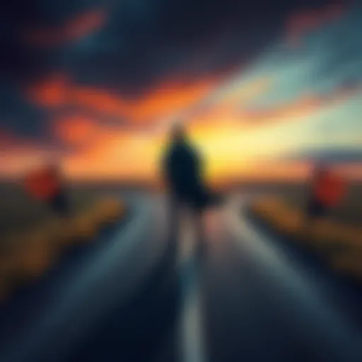Person standing at a crossroads A person contemplating a decision at a crossroads, representing the clash between foolishness and heroism.