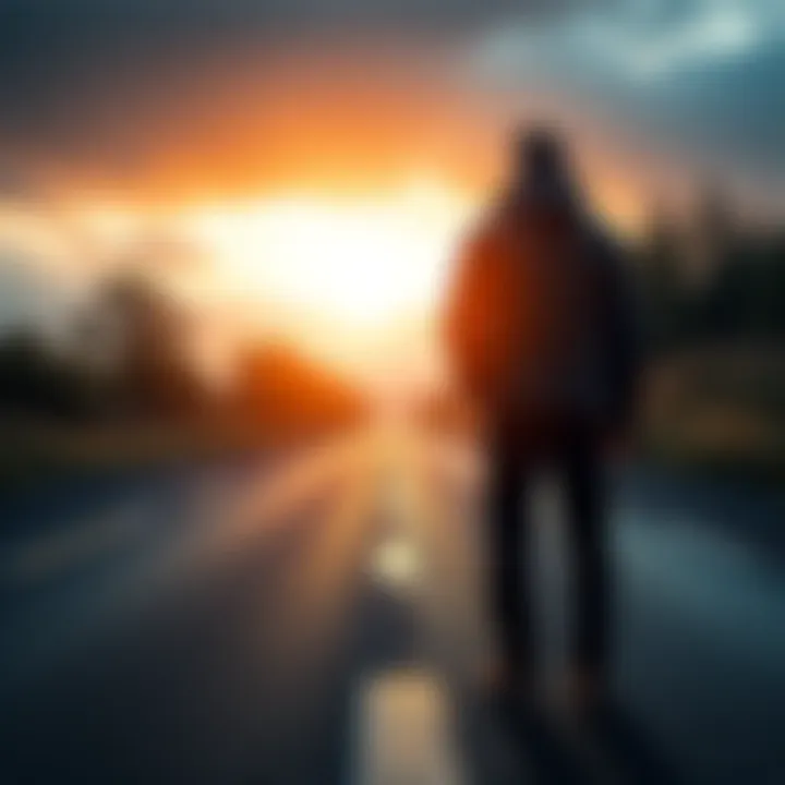Person making a decision Individual standing at a crossroads, contemplating two different paths