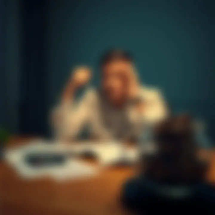 Person reflecting on finances A person sits at a table with a calculator and financial documents, looking thoughtful after experiencing a significant financial win and a loss.