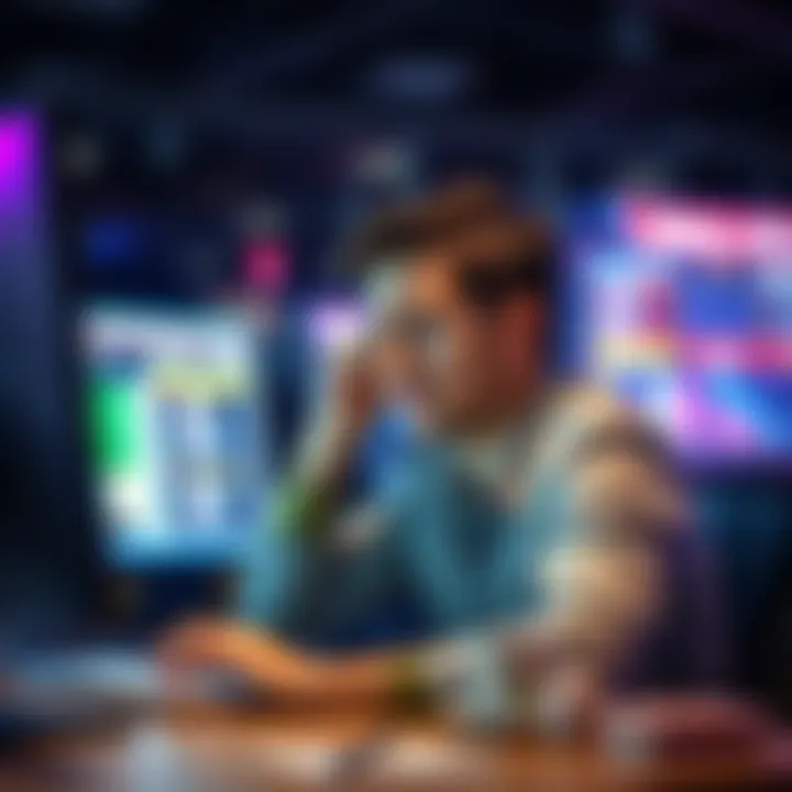 A person sitting at a computer looking frustrated while trying to withdraw money from an online casino site