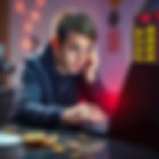 Individual looking worried while checking a cryptocurrency wallet on a laptop after betting winnings