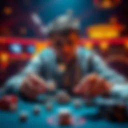 A person sitting at a table, focused on throwing dice in a game, reflecting the allure and risk of gambling.