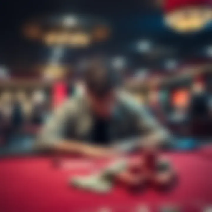 A person looks distressed at a gaming table, showing signs of loss and regret after gambling.