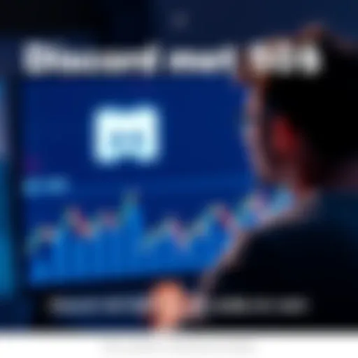 A person considering a financial investment in Discord with $50, looking at a screen showing the Discord logo and graphs of potential profits.