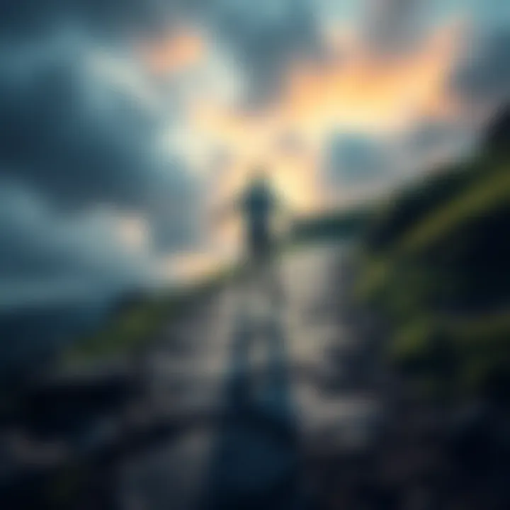 A person standing strong on a path, symbolizing recovery and resilience after hitting rock bottom.