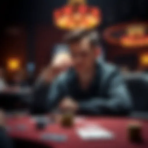 A person sitting at a table with cards and chips, looking thoughtful about their gambling decisions.