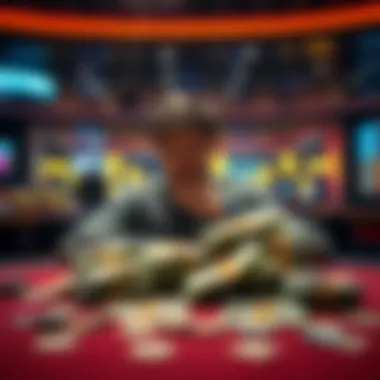 A person sitting at a table, looking thoughtfully at a pile of cash, representing their gambling winnings and concerns about future habits.