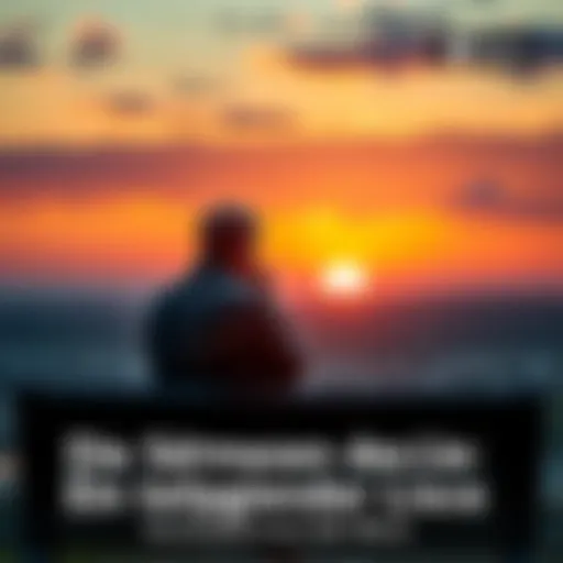 A person sitting on a bench with a thoughtful expression, looking out at a sunset, symbolizing contemplation and coping with life's pain.