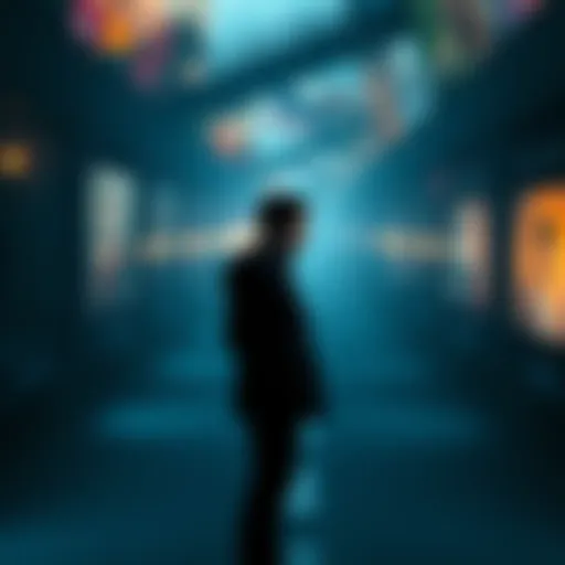 Individual standing alone with a thoughtful expression, surrounded by blurred images representing lost moments and emotional turmoil.