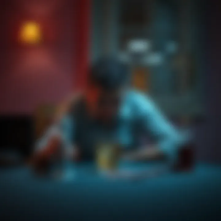 A person sitting alone, looking stressed with a drink in hand and gambling tokens on the table, reflecting on their addiction battle.