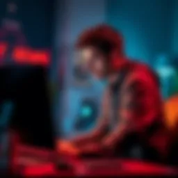 Individual sitting at a computer, focused on closing betting site accounts, showing determination