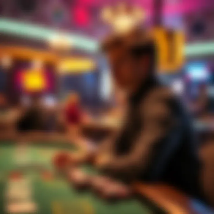 Person stopping at a gambling table A person looking thoughtful at a gambling table, considering when to stop playing for the day.
