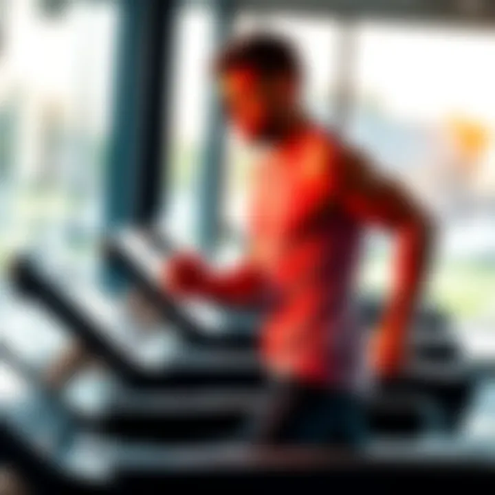 A fit individual sweating while running on a treadmill, showing the health benefits of sweating