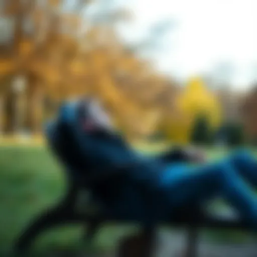 Individual relaxing in a serene park setting, reflecting on recent losses and considering a pause for recovery.