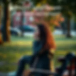 Person looking thoughtful A person sits on a park bench, deep in thought with a worried expression, surrounded by nature, symbolizing decision-making struggles.