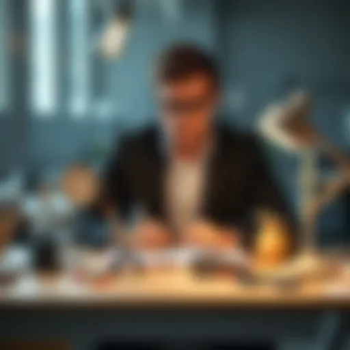 A person sitting at a desk with unusual work items, looking puzzled, symbolizing the debate on work methods