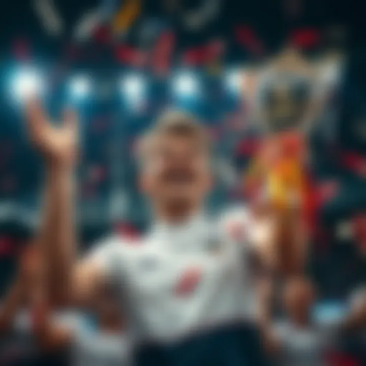 A person celebrating their biggest win with joy and excitement, holding a trophy and surrounded by confetti.