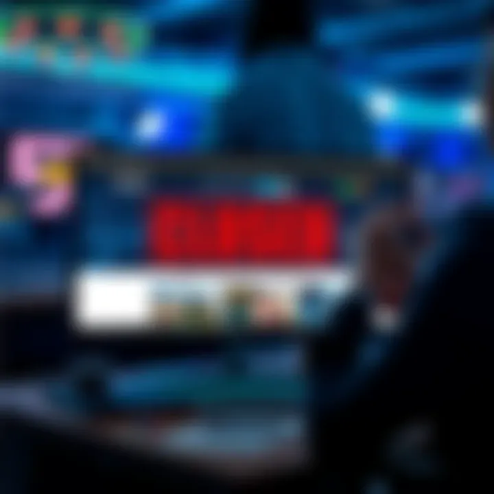 A computer screen displaying a closed poker website with a worried person in the background, symbolizing player concerns about lost funds.