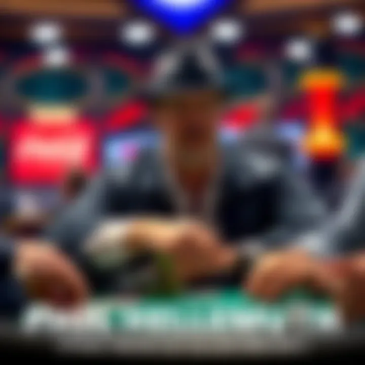Phil Hellmuth playing poker, surrounded by cards and chips, focused on the game