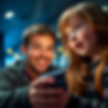 Phil Helmuth's Selfie Phil Helmuth takes a selfie, smiling at the camera, while a young girl looks at her phone with surprise after receiving it.