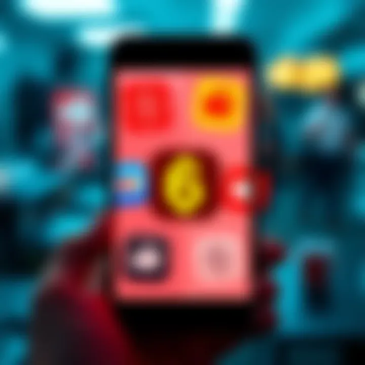 A smartphone displaying various Pick 6 app logos with a cash withdrawal symbol