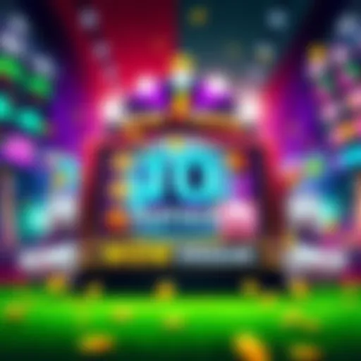 A vibrant illustration of a slot machine with piggy banks and colorful symbols, showcasing 10 free spins at WOW Vegas, inviting players to win big.