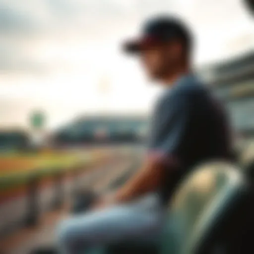 A sad pitcher sitting on the bench, watching the game as his team plays against the Athletics.
