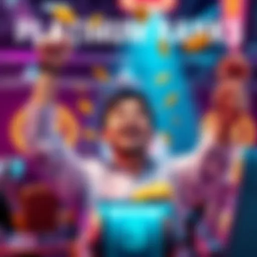 A person celebrating with coins and a slot machine, representing the bonus for reaching Platinum 3 rank.