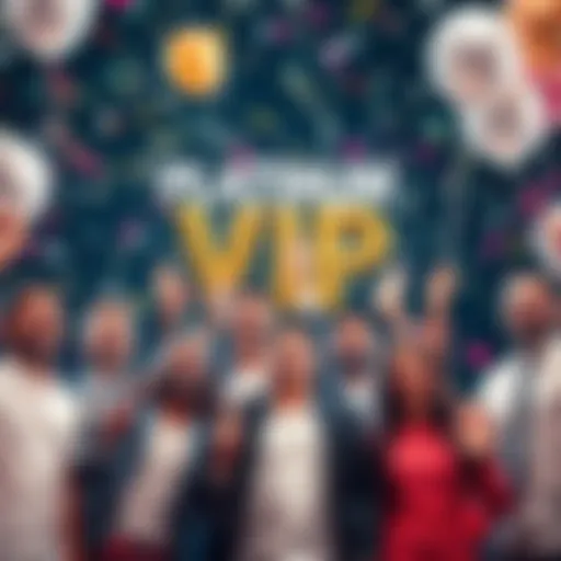 A group of people celebrating their Platinum VIP status with confetti and balloons, showing excitement and joy.