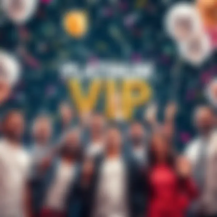 A group of people celebrating their Platinum VIP status with confetti and balloons, showing excitement and joy.