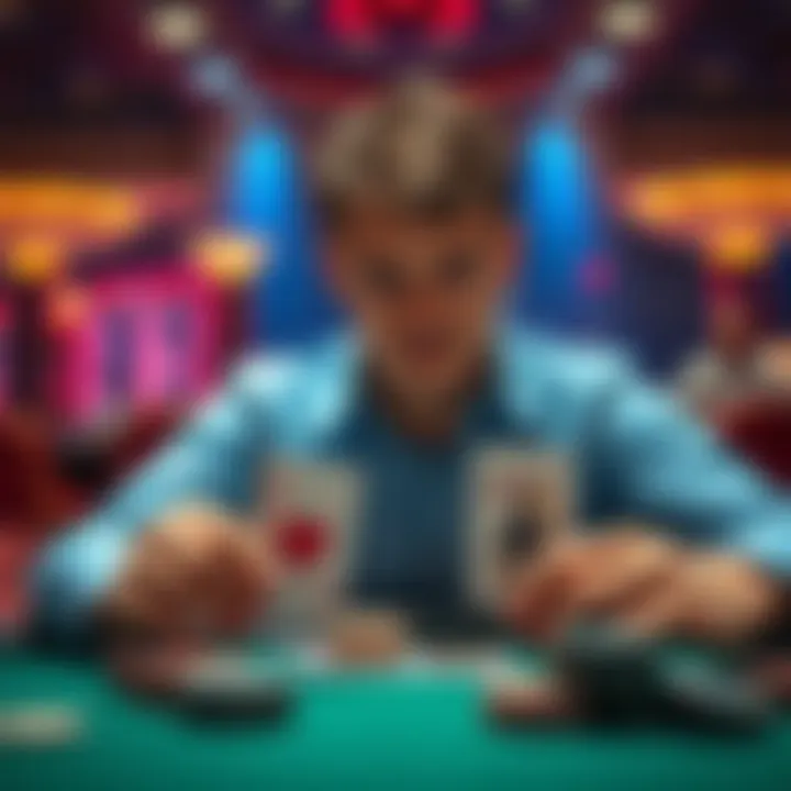 Player A looks at cards while contemplating a raise after Player B's bet and Player C's all-in move in a Pot-Limit Omaha game.