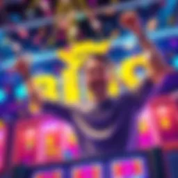 A person joyfully celebrating a big win while playing the Plinko game, with colorful chips falling in the background.