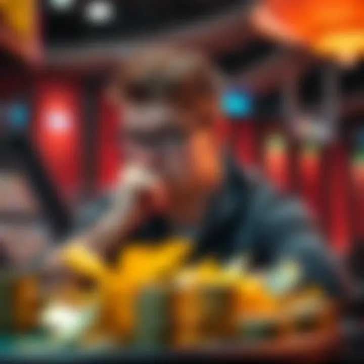 Player considering cashing out winnings A thoughtful player looking at gaming winnings with a hand on chin, contemplating whether to cash out or not