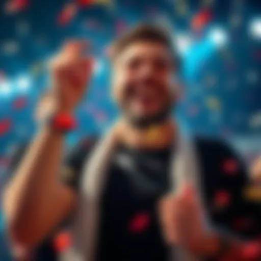 A happy player celebrating after winning 5,000 euros on Bellybet with confetti and a big smile