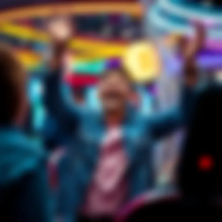 A player joyfully celebrating after winning over 20,000 dollars while playing Plinko at a casino.