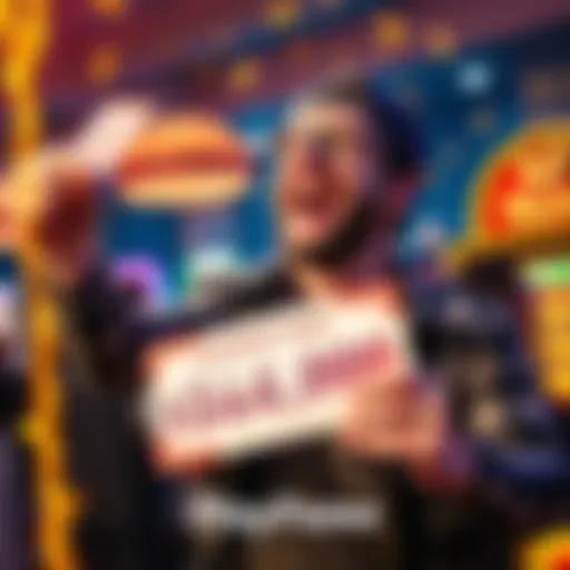 A happy player holding a winning ticket and celebrating a jackpot win of $544,000 at PlayFame.