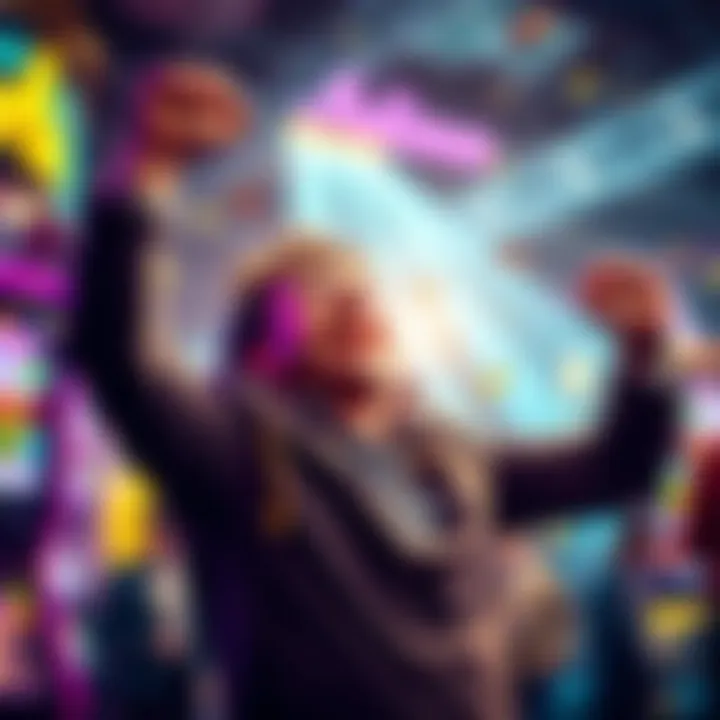Player celebrating jackpot win Excited player celebrating after winning a $20,000 jackpot in Mental 2 Max game