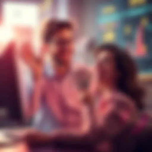 A person excitedly celebrating a Keno win with cash in hand, smiling at their computer screen during work.