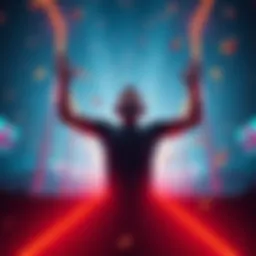 A player joyfully celebrating a win from a Limbo game, showing excitement and success with a backdrop of colorful game graphics.