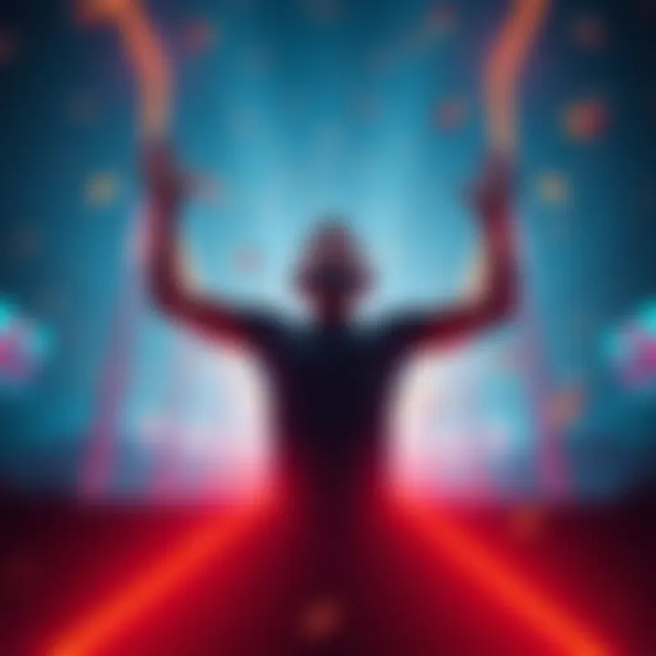 A player joyfully celebrating a win from a Limbo game, showing excitement and success with a backdrop of colorful game graphics.