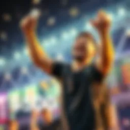 A happy player holding a cash prize with excitement, celebrating their recent $500 win, showing joy and hope for the gaming community.