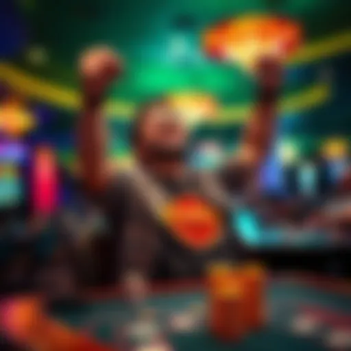 A player joyfully celebrating a win at the Live-Craps table in Hard Rock Fire Mountain, showing excitement and happiness