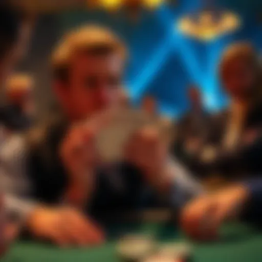 A poker player looks uncertain while holding a pair of queens at the table, considering whether to call or fold, surrounded by chips and other players.