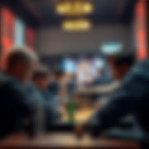 A player looks concerned while discussing their tournament move with friends at a gaming table