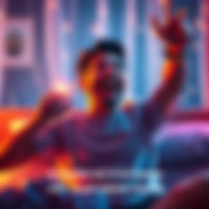 A joyful player celebrating after waking up with free SC, showing excitement and surprise