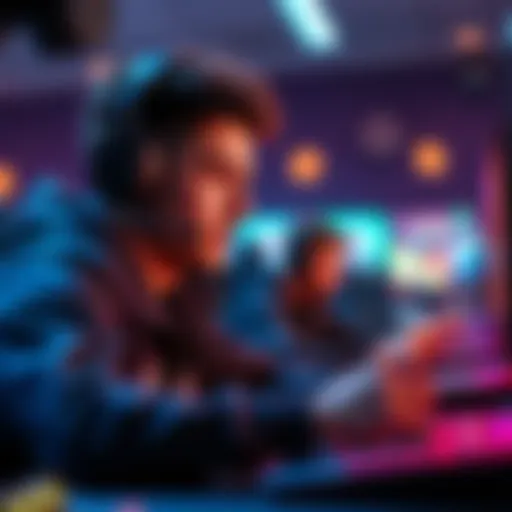 A gamer focused on a $4 bet challenge, surrounded by excitement and winning opportunities